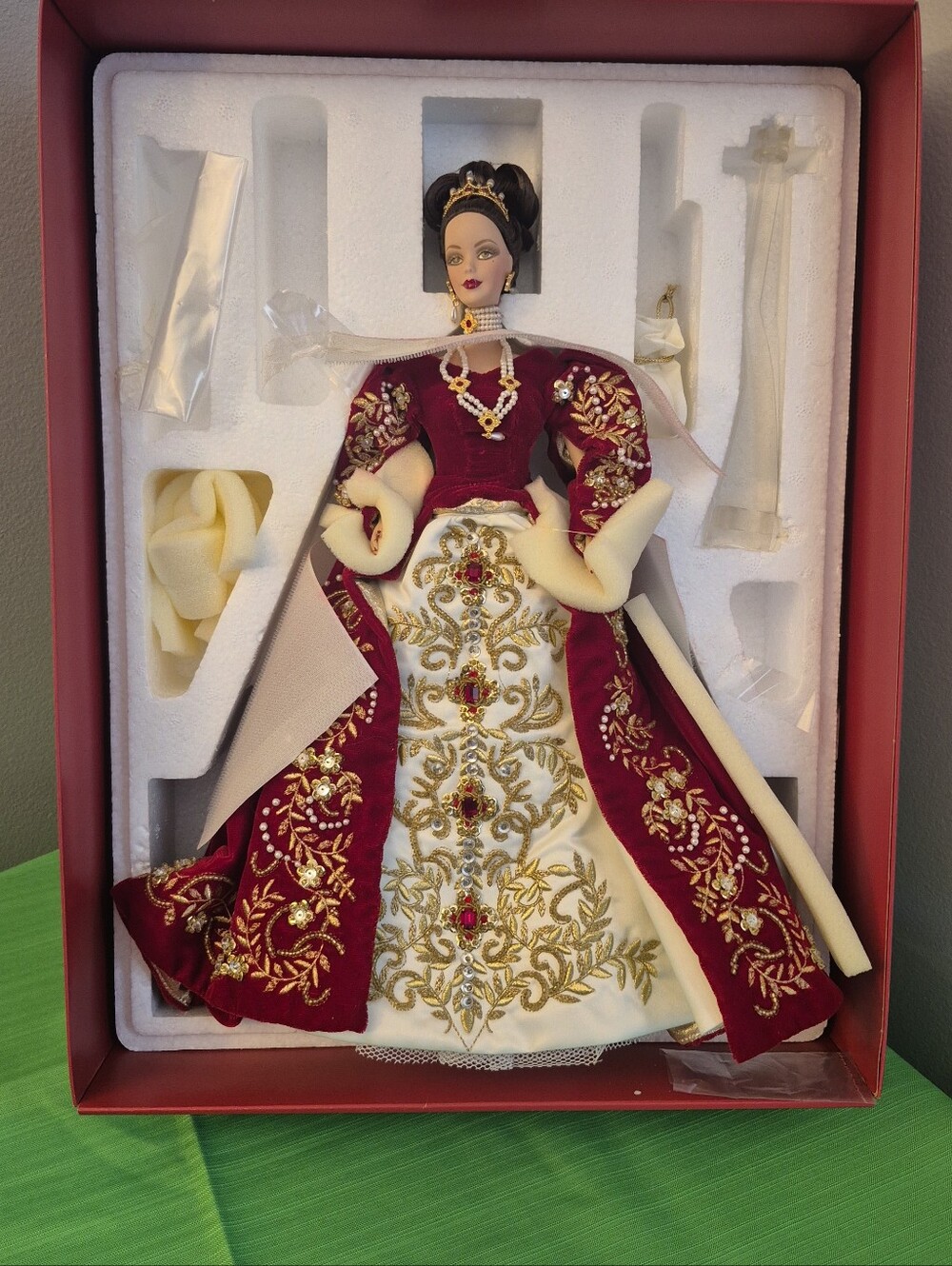 Barbie Burgundy and Cream Embroidered Holiday Collector Doll